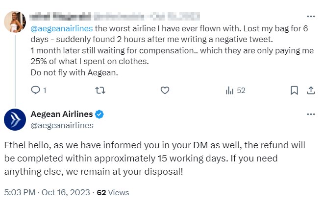 Contact the airline faster: (Aegean Twitter)