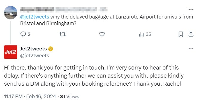 Contact the airline faster: (Jet2-com Twitter)
