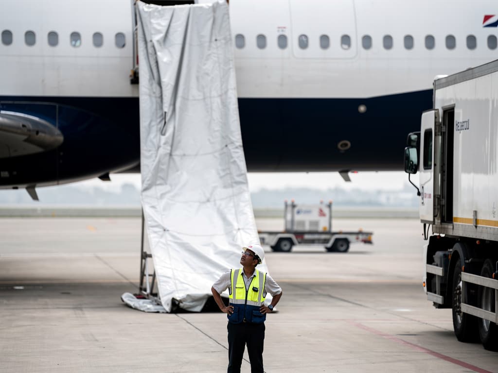 British Airways 787 emergency slide inflates into catering truck, delays 3.5 hours