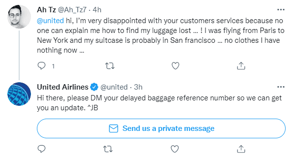 United Airlines: customer service via Twitter